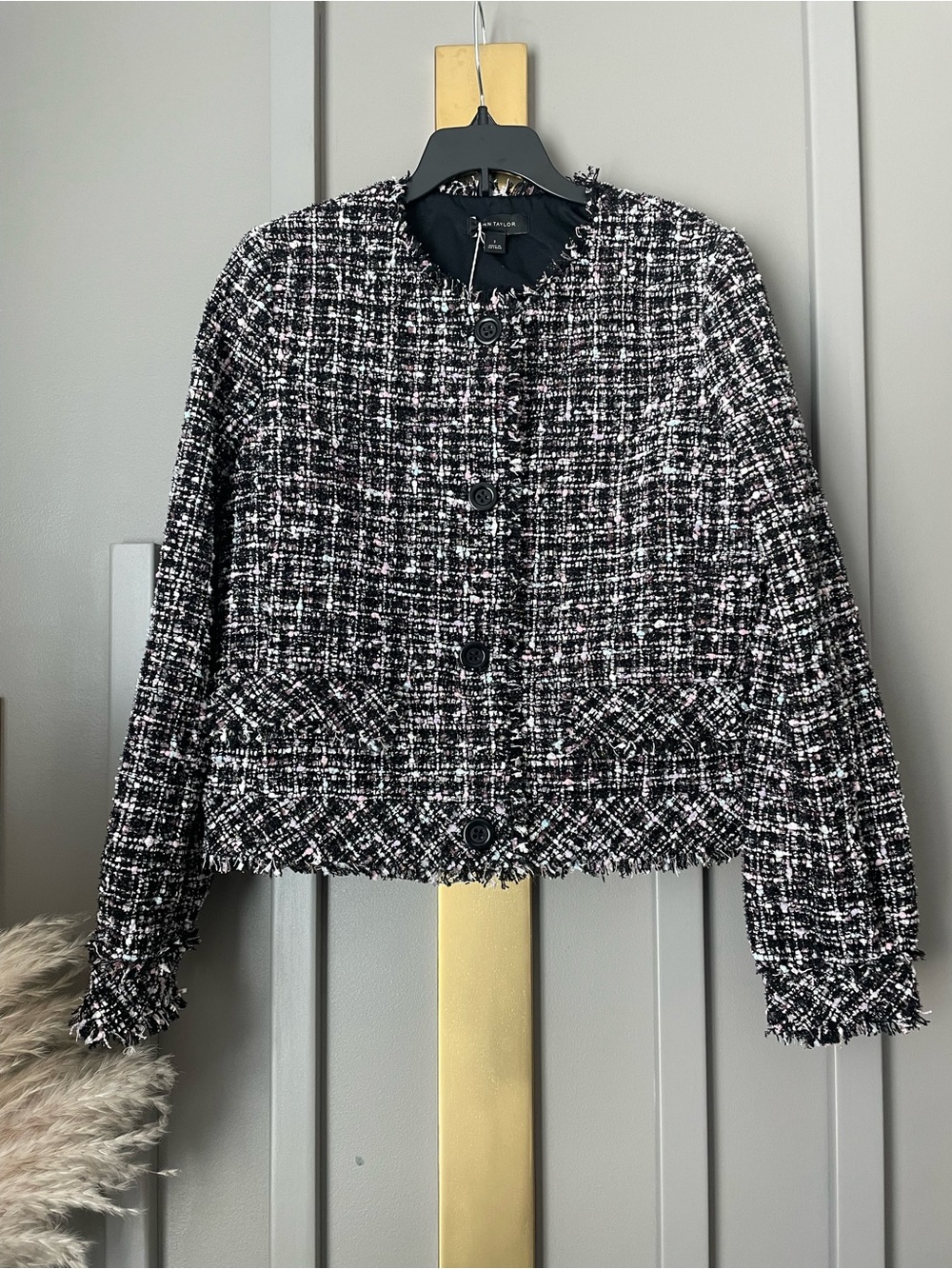 Ann Taylor Fringe Tweed Cropped Jacket